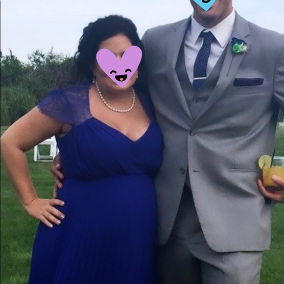 ASOS | Blue Maternity Pleated Midi Dress with Lace - Picture 7 of 8